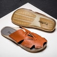 thumbnail image 2 of Xishao Hombres Diapositivas Sandalias Verano Caminar al Aire Libre Cuero Chanclas Transpirables Playa Suave Punta Abierta Zapatilla Informal Xishao ropa, 2 of 2