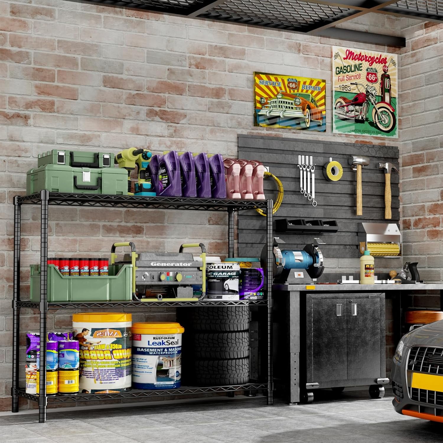 Storage Shelves, 3-Tier Adjustable Metal Industrial Utility Shelf Rack for Kitchen, Laundry Room, Basement Black 48" L x 20" W x 47"