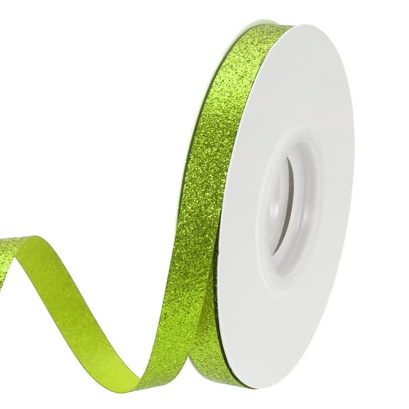 Uxcell Light Green Metallic Glitter Ribbon Roll, 3/8 Inch x 25 Yards Sparkly Ribbon Single Sided Cut Edge Design Gift Wrapping Fabric Rolls for DIY Crafts Wedding Party Home Decor