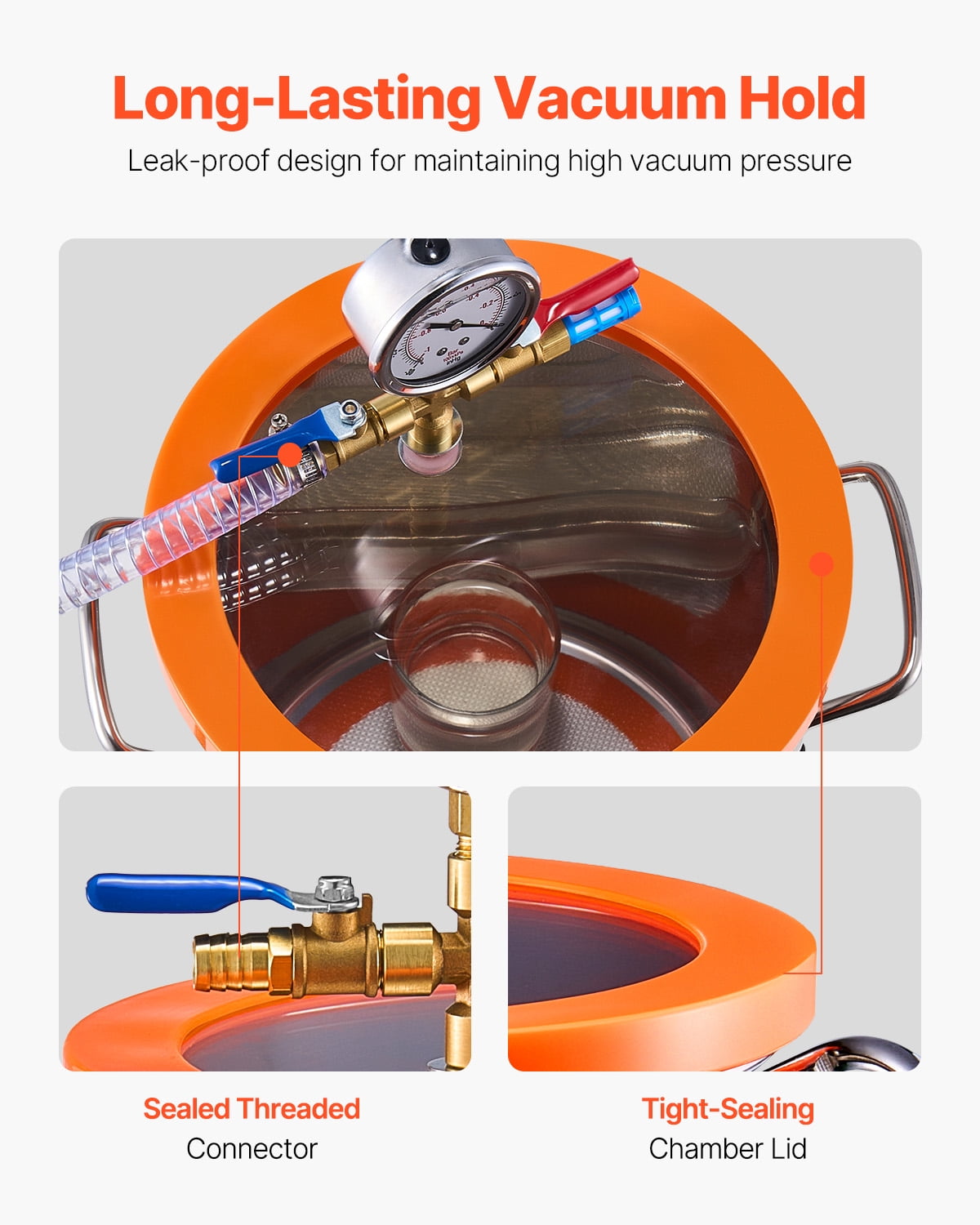 KFFKFF 3 Gallon Vacuum Chamber with 3.5 CFM Pump Kit, Composed of Stainless Steel Chamber, Single Stage Vacuum Pump Degassing Chamber Kit, Accompanied by Acrylic Lid, Oil, 4.92 ft Hose