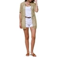 thumbnail image 2 of INSPIRE CHIC Women's Swimsuit Cover Up Button Down Short Sleeve Crochet Coverups S Khaki, 2 of 6