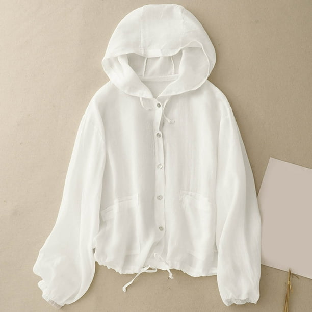 Blusa de poliéster con capucha y manga larga para mujer, informal, de verano, color liso, holgada, de manga larga, con capucha y informal