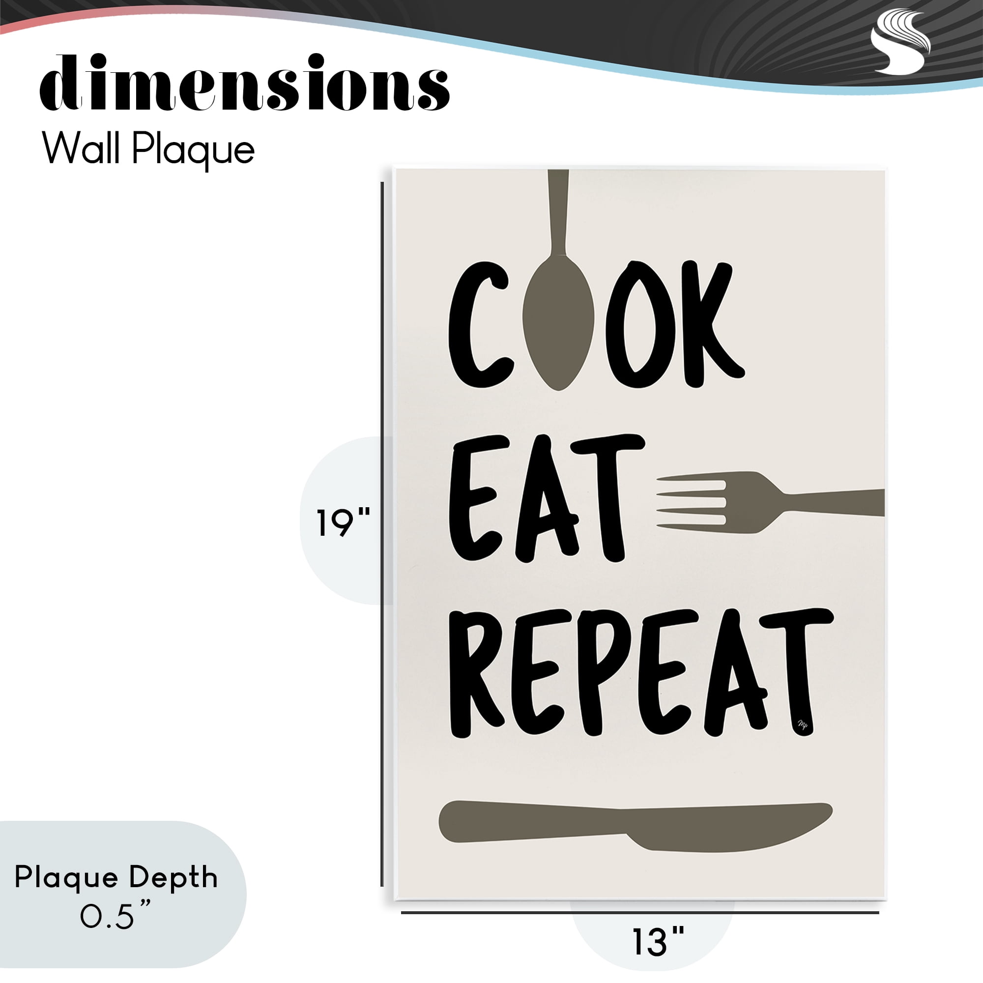 Stupell Industries Cook Eat Repeat with Utensils Wall Plaque Art, design by Martina Pavlova