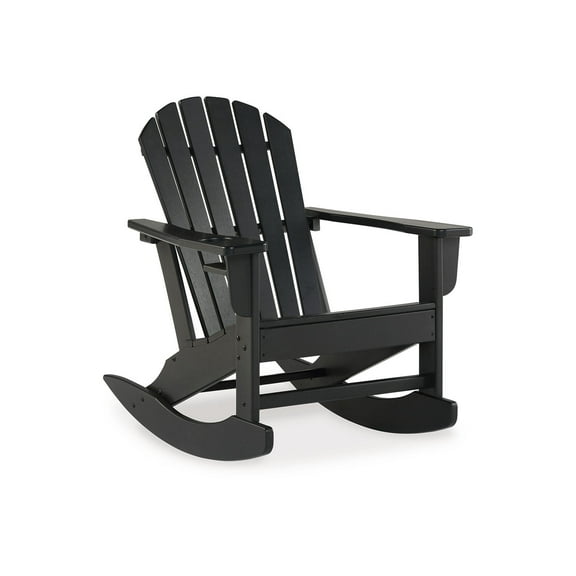 Signature Design by Ashley Sundown Treasure Outdoor Patio HDPE Weather Resistant Adirondack Rocking Chair, Black