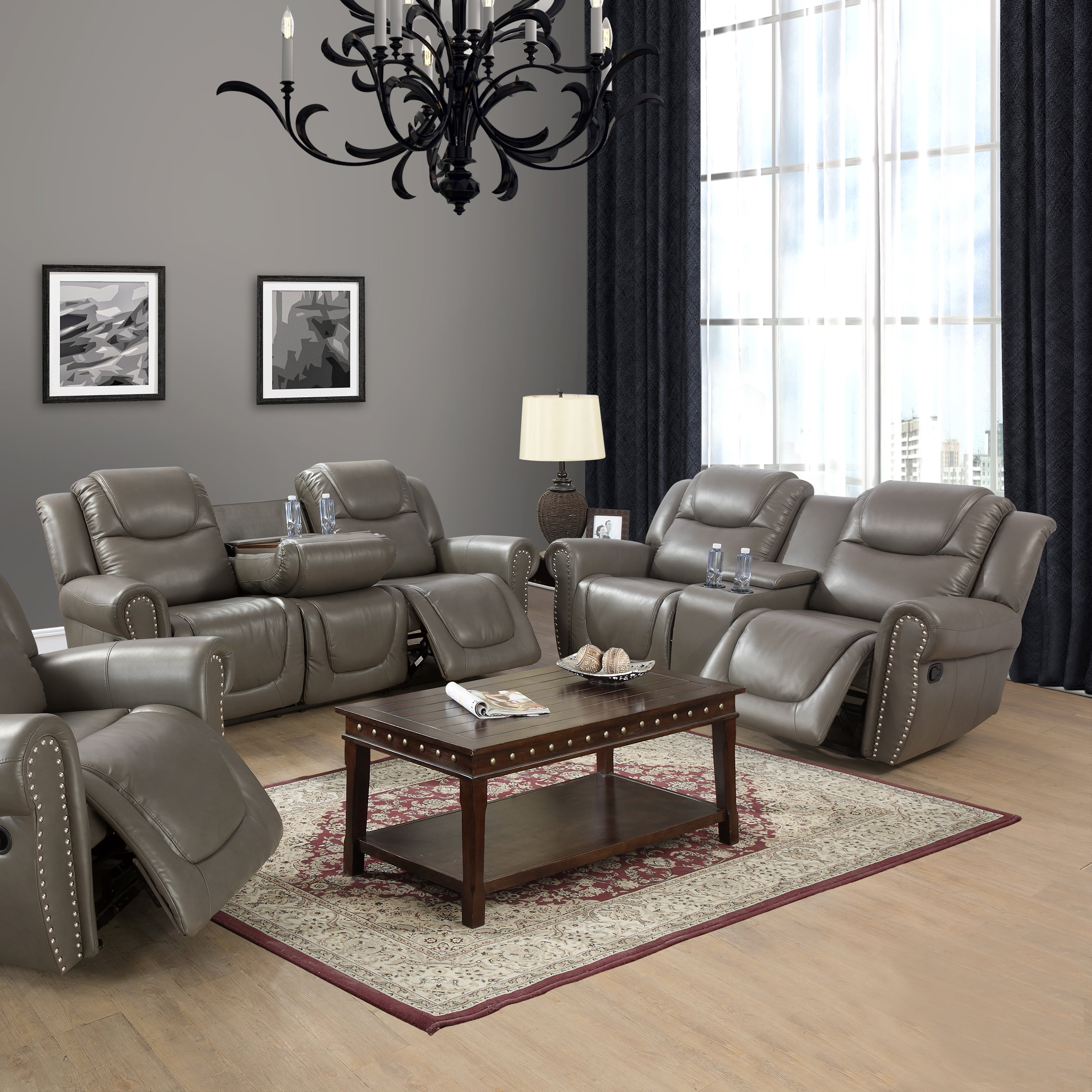 Ainehome3 Pieces Faux Leather Reclining Configurable Living Room Set