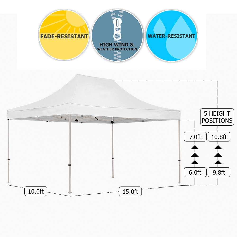 White 10x15 Instant Canopy Tent and Side Wall Commercial Grade Steel  Frame with Water-Resistant Canopy Top and Sidewall Bonus Canopy Bag and Stake  Kit Included