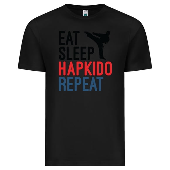 Funny Hapkido Eat Sleep Repeat Martial Arts Fighter Training Unisex T-Shirt, up to size 3XL.