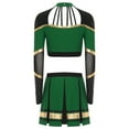 thumbnail image 4 of TiaoBug Women Cheer Leader Uniform Dance Cheerleading Costume Long Sleeve Crop Top with Mini Skirt Green XXL, 4 of 5