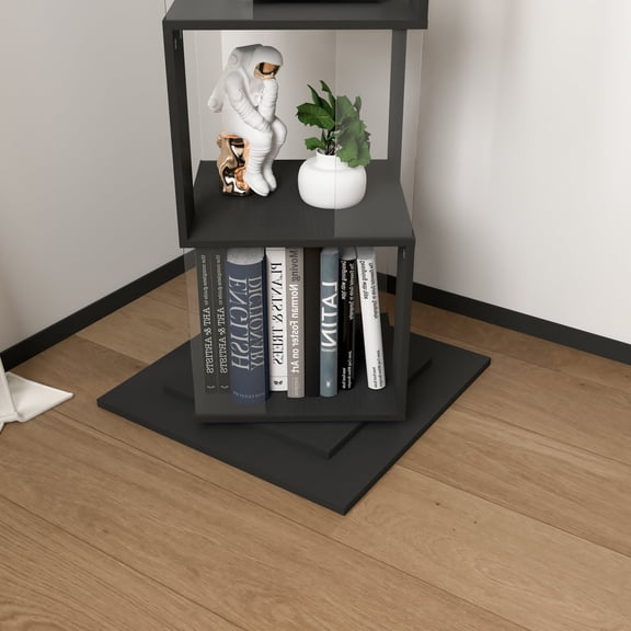 Shelving Units, 5 tier Rotating Bookshelf, Floor Rack Simple Bookcase with Acrylic plate Student Multi-Function Creative Bookshelf for Living Room with anti-toppling base, Black Display Shelves