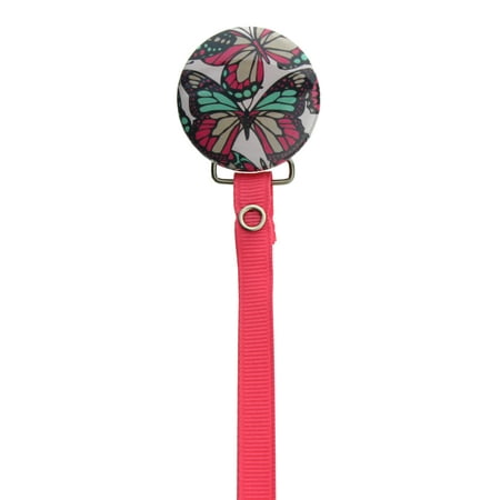 Hot Pink Butterflies Pacifier Clip with Matching Ribbon
