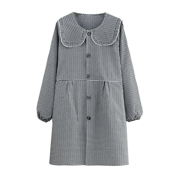 Delantal de pata de gallo de manga larga para mujer, poliéster, color negro