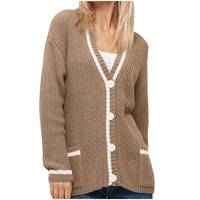 Timegard Cardigan for Women Button up Long Sleeve V-Neck Open Front Sweater Fall Casual Oversized Tops
