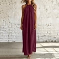 thumbnail image 6 of Miluxas Women's Halter Neck Sleeveless Maxi Dress Pleated Front A Line Looes Flowy Long Dress with Pockets Lightweight Beach Vacation Outfits Wine, 6 of 7