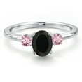 thumbnail image 3 of Gem Stone King 14K White Gold Black Onyx and Pink Lab Grown Diamond Engagement Ring for Women | 0.96 Cttw | Oval 7X5MM | Gemstone December Birthstone | Size 8, 3 of 6