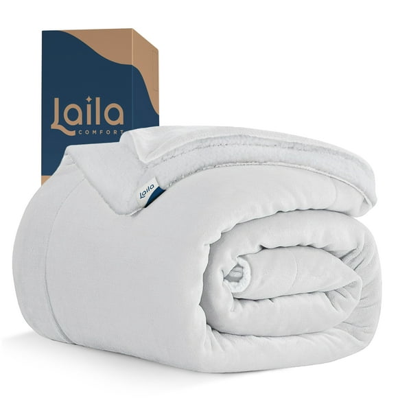 Cobija Cobertor Aborregado Matrimonial, Frazada Ultra Suave, 100% Microfibra de Poliéster (Blanco) Laila Comfort.
