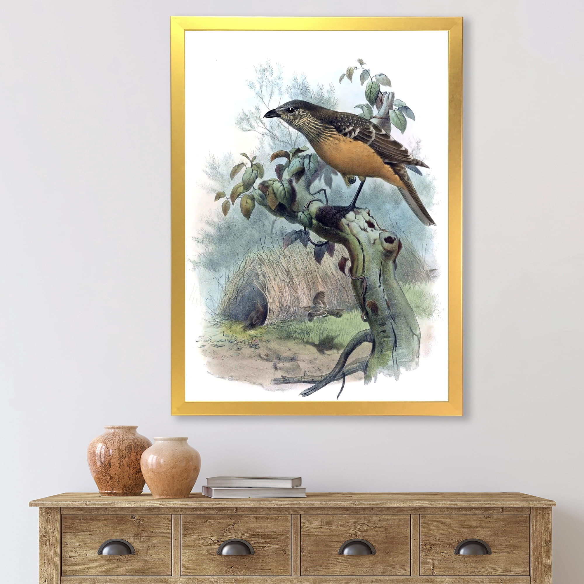 Designart 'The Paradise Birds on a Tree Branch' Traditional Framed Art Print