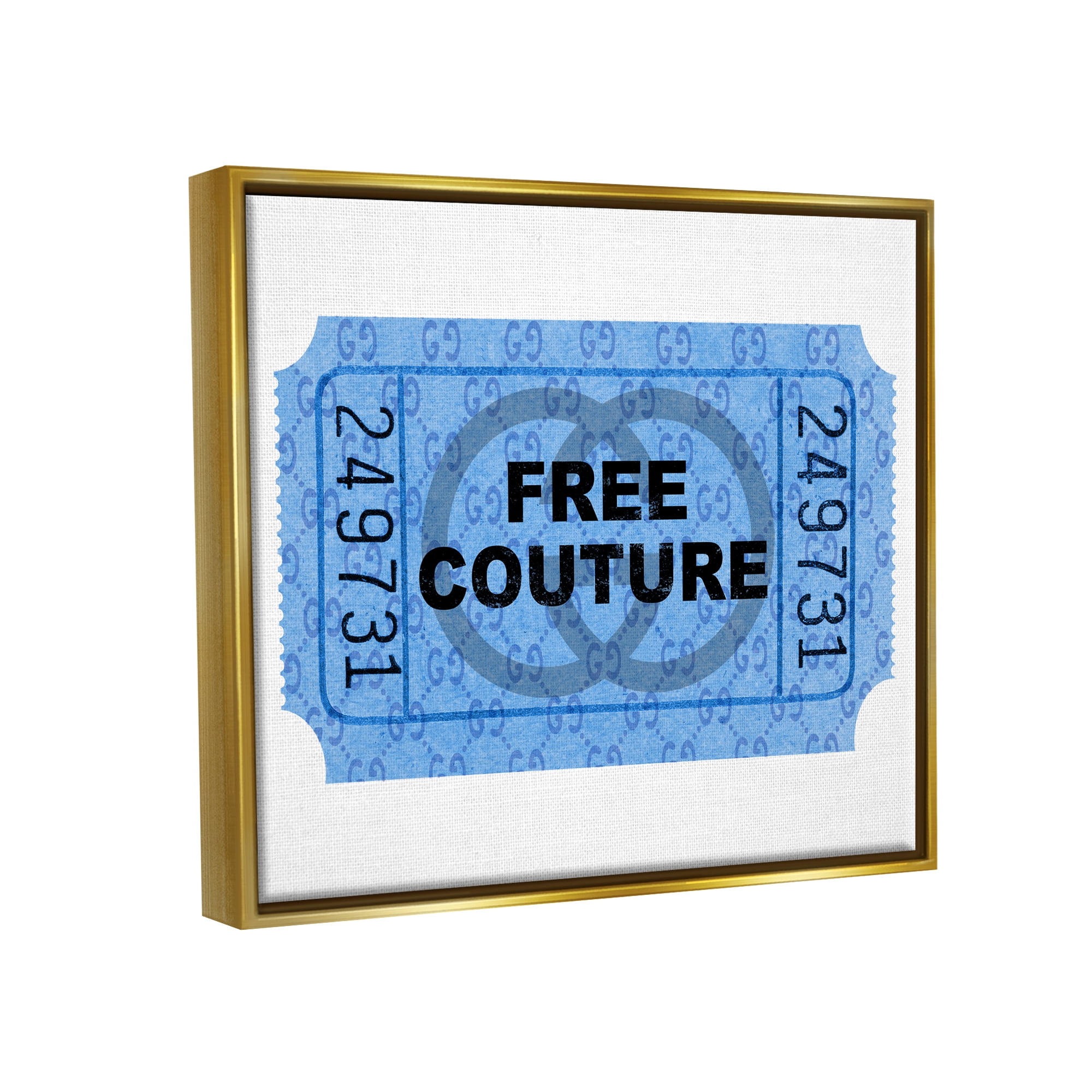 Stupell Industries Free Couture Blue Ticket Stub Beauty & Fashion Painting Gold Floater Framed Art Print Wall Art