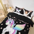 thumbnail image 3 of Erosebridal Cute Unicorn Duvet Cover Set,Pink Flowers Cherry Blossom Bedding Full For Kids Girls,Reversible Black 3 Pieces,No Comforter, 3 of 6