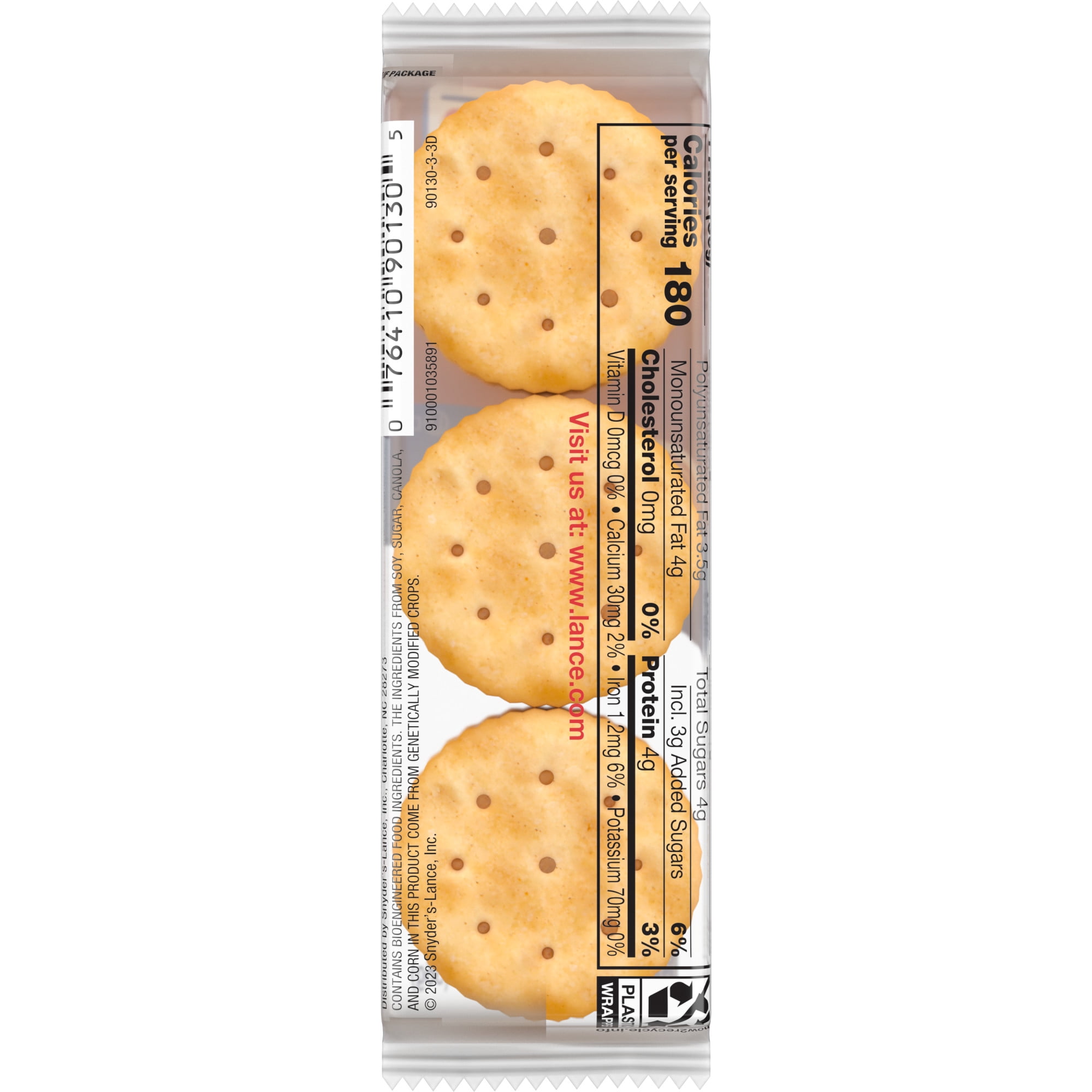 Lance Sandwich Crackers, Malt with Peanut Butter, Individual Snack Pack, 6 Sandwiches