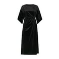 thumbnail image 4 of Qulqfy Black Womens Wedding Guest Dress Velvet Half Sleeve Maxi Crewneck Fashion High Waist Dresses Dress for Women L, 4 of 6