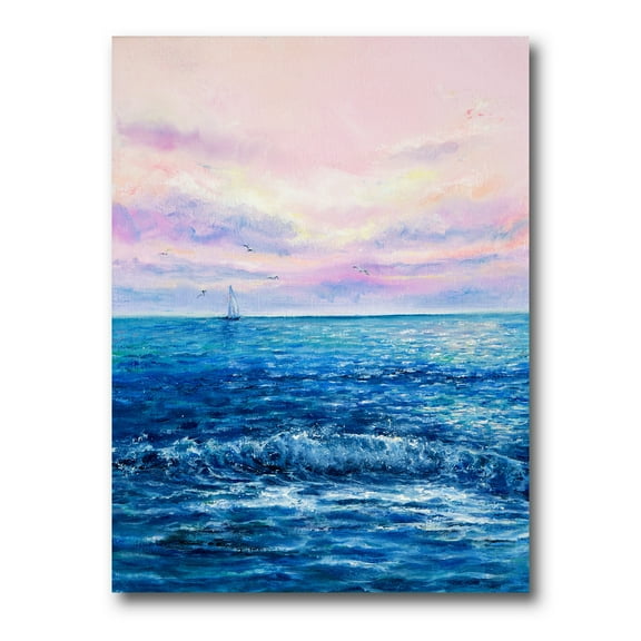 Sunrise Glow On The Ocean Waves II 12 in x 8 in Painting Canvas Art Print, by Designart