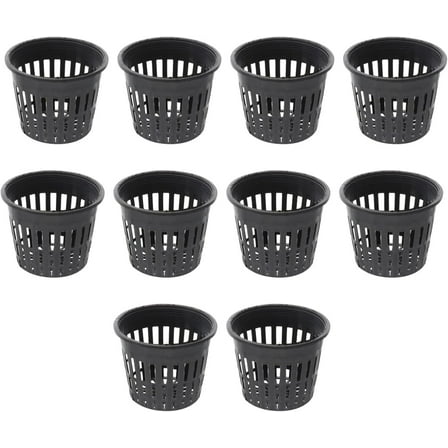 Minzimin 10pcs Plastic Garden Mesh Net Pot Hydroponic Basket Planting Nursery Grow Supplies Net Cups for Hydroponics (Black)