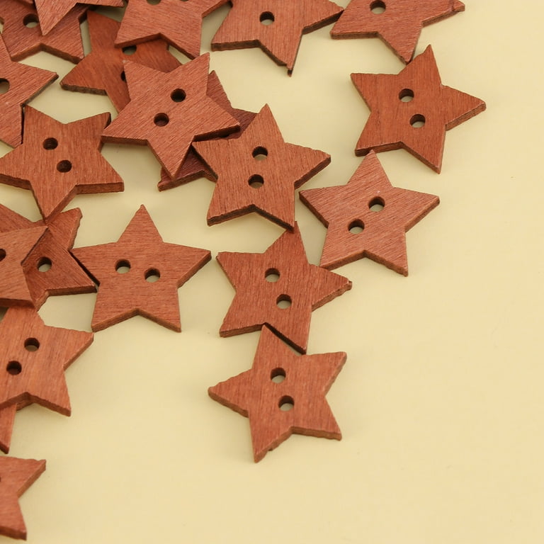 Bestonzon 100pcs 2 Holes Wooden Stars Buttons Five-pointed Star Shaped Buttons for Clothing Sewing Crafting Scrapbook Craft