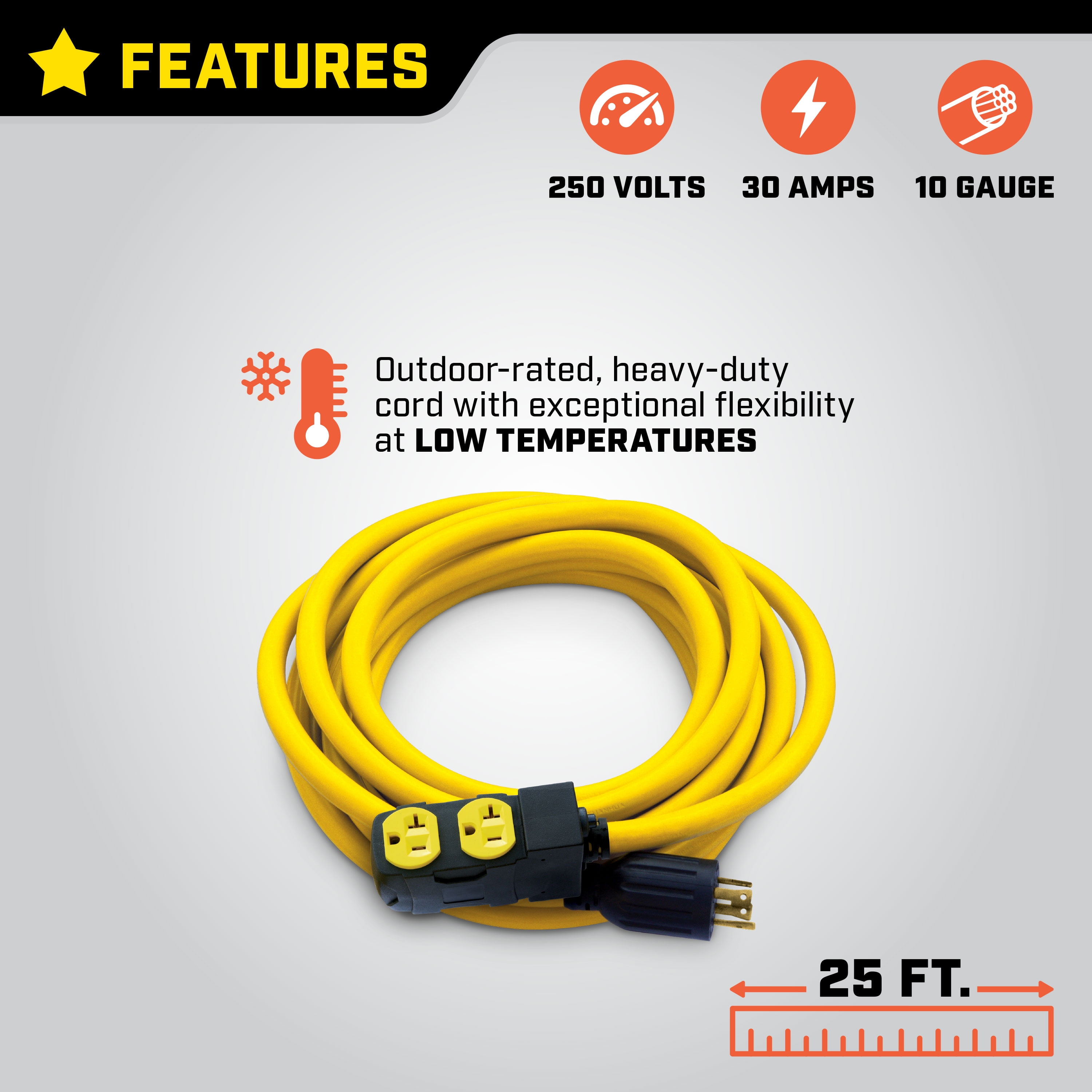 Champion Power Equipment 48043 10 Gauge 25ft Black 4 Outlets Generator Extension Cord