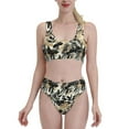thumbnail image 2 of Picia Black Palm Leaves Women's High Waisted Bikini Scoop Neck Swimsuit Two Pieces Bathing Suit-Large, 2 of 8