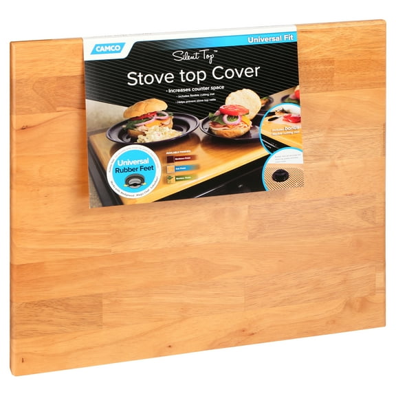 Camco Oak Accents Silent Top Stovetop Cover - Solid Oak Finish, Brown (43521)