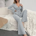 thumbnail image 3 of Women Sleepwear Autumn Winter Pajamas Sets Two Pieces Sexy V Neck Long Sleeve Tops and Trousers Set Loungewear Home Clothes, 3 of 4