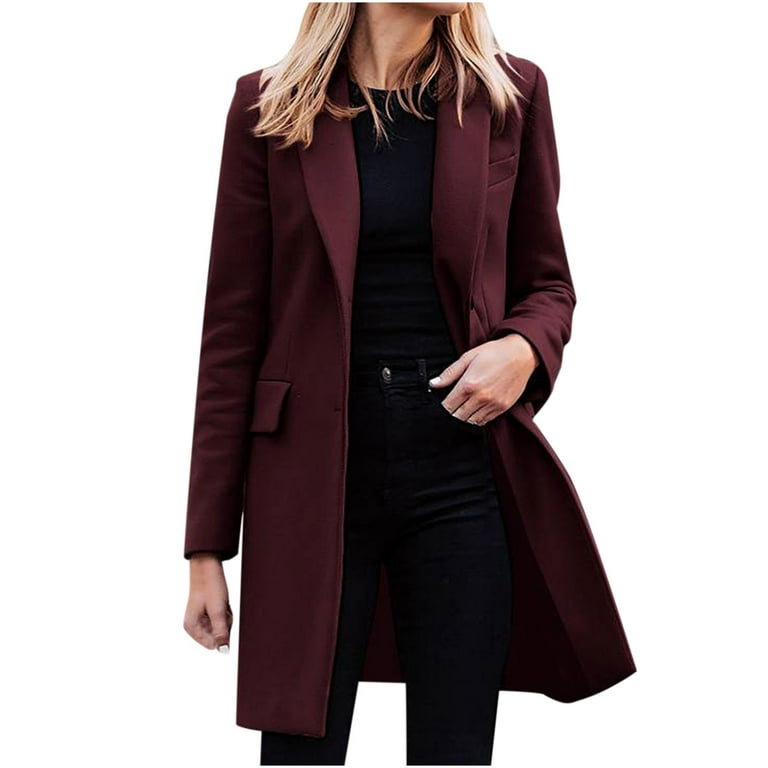 Tagold Fall and Winter Fashion Long Trench Coat, Fall Clothes for Women  2022, Women Outfits Top Lapel Long Sleeve Solid Outerwear Jackets Tops Coats  Womens Fall Fashion Cardigan, Army Green, L 