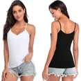 thumbnail image 4 of Attraco Women's Cotton V Neck Basic Camisoles with Shelf Bra Tank Tops, 2-Pack, 4 of 4