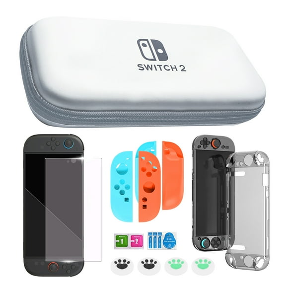 KIPLINK Ultimate Protection Kit for Nintendo Switch 2 - Carrying Case, Clear TPU Case, Tempered Glass Screen Protector, & Thumb Grips