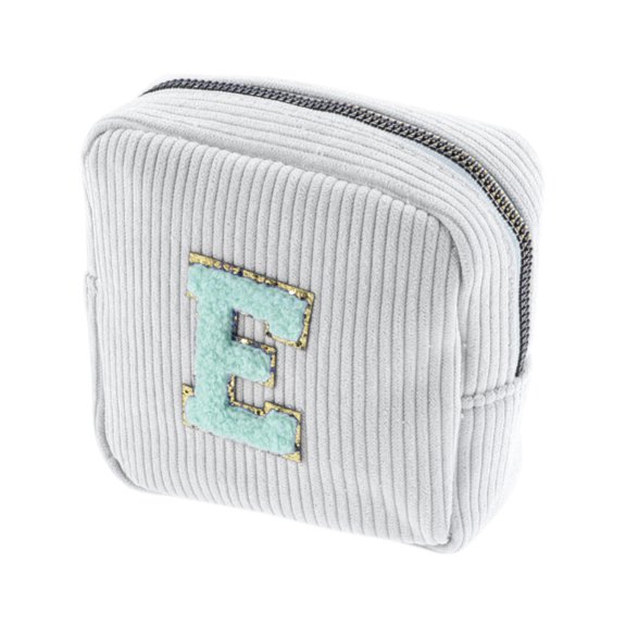 Unique Bargains 1 Pc Letter E Pattern Makeup Bag for Travel White Corduroy