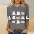 thumbnail image 2 of Enjoytime Halloween Shirts for Women Ghost Printed 3/4 Sleeve Tops Casual Round Neck Cute Blouses Fall Winter Plus Size Clothes, 2 of 4