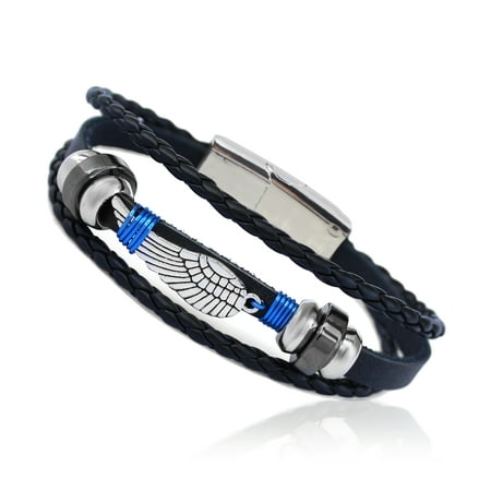 Unisex Genuine Leather Bracelet EAGLE Wing Feather Wire Wrapped Vintage Genuine Leather 3 Strand Unisex Bracelet 8.2