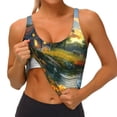 thumbnail image 3 of Susaid Cozy Cottage Lakeside Sunset Print Sports Bras for Women,Racerback Running Bra Workout Crop Tank Tops Longline Sports Bra Push up-XX-Large, 3 of 8