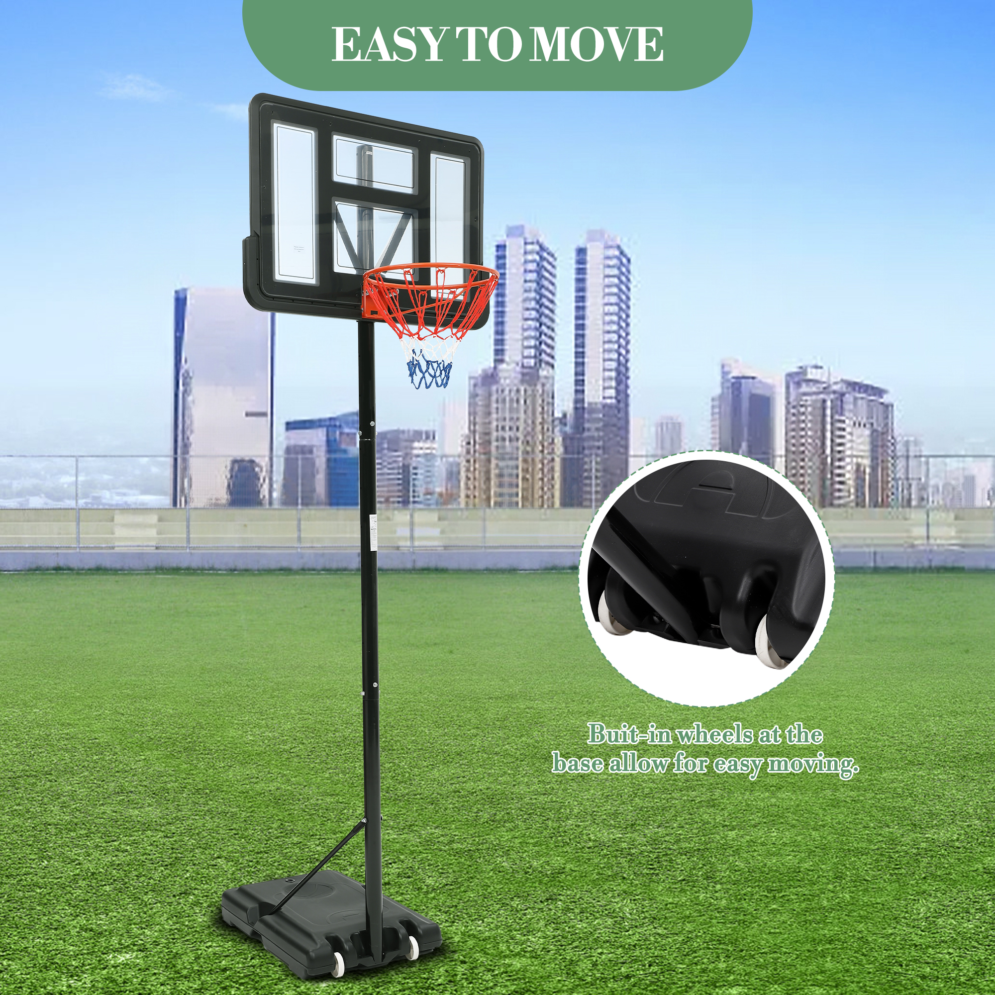 Basketball Hoop Outdoor  5.2-10FT, 44Inch Outdoor Basketball Hoop with Stable Larger Base and Portable Wheels for Youth, and Adults