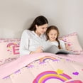 thumbnail image 4 of Feelyou Cartoon Dinosaur Letter A Print Twin Bedding Sets for Boys Girls, Cute Animal Bedding Comforter Set, Blue, Pink Reversible, 7pcs, 4 of 7