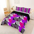 thumbnail image 3 of Manfei Modern Abstract Half Circle Queen Comforter Set, Geometric Square Block Comforter Sets Queen, Purple Gray Black, Black Reversible 3pcs, 1 Comforter and 2 Pillowcases, 3 of 6