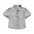thumbnail image 3 of Endives Womens Short Sleeve Shirt Summer Fashion Ruffled Collar Striped Printed Casual Button Down Shirt Summer Black, 3 of 3