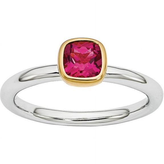 Created Ruby Sterling Silver with Gold-Plate Ring