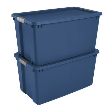 Sterilite 45 Gallon Extra-Large Wheeled Storage Bin, Plastic Storage Container with Latch Lid & Wheels, Blue