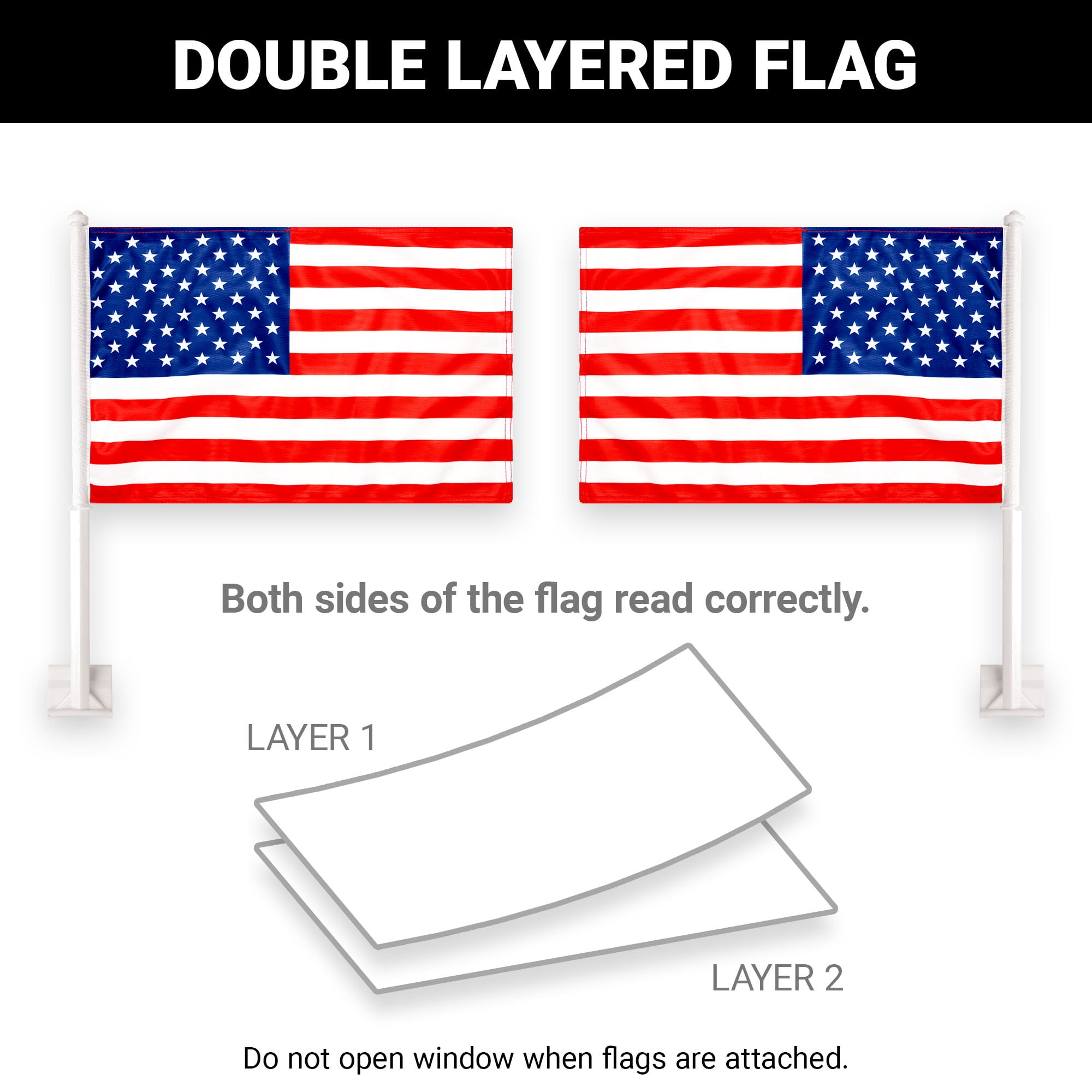 G128 2 Pack: American USA Car Flag | 11x17 In | Double LiteWeave Pro Series Double Sided Printed 150D Polyester | Flagpole Included | Perfect for Festival Celebrations, Parades