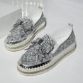thumbnail image 5 of XIMIN Women's Platform Rhinestones Glitter Slip On Sneakers Cute Bowknot Flat Walking Loafers Comfy Breathe Canvas Hand-Stitching Platform Casual Fashion Dress Shoes, 5 of 9
