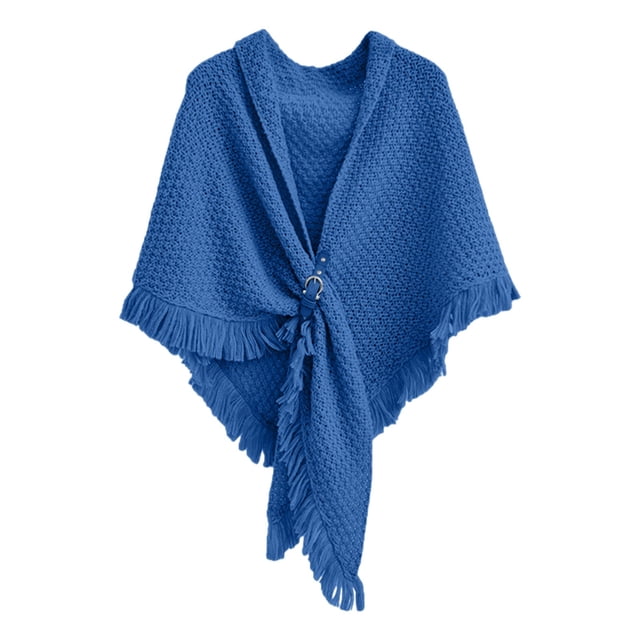 Breezora Womens Solid Color Triangle Shawl Wrap Windproof Warm Cloak Cardigan Lightweight Versatile Autumn Spring Blue