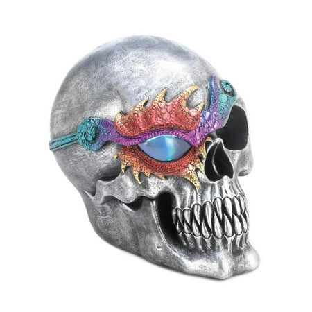 Fantasy 6 Light - Skull Decor, Skull Decorations Bedroom, Fantasy Skull Figurine With Led Light, This cool skull figurine features a silvery finish and a dazzling eye.., By Dragon Crest from USA