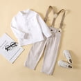 thumbnail image 3 of Hotiary Toddler Children Boys Gentleman Button Down Long Sleeved and Light Khaki Suspenders Pants Two-Piece Set 1-7T, 3 of 9