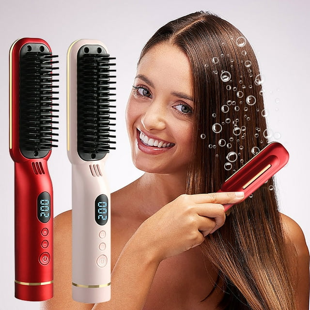 Cepillo Secador de Pelo Giratorio | Cepillo Estilizador Calefactable con Pantalla LCD Recargable por USB | Revestimiento Cerámico | 2 Cabezas de Repuesto | 8 Ajustes de Temperatura